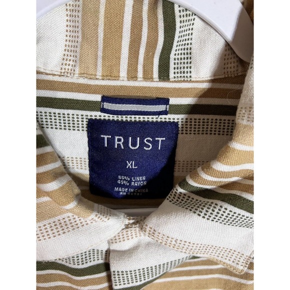 Trust Linen Rayon Short Sleeve Striped Button Up Shirt Mens Size XL Chest Pocket - Picture 3 of 6